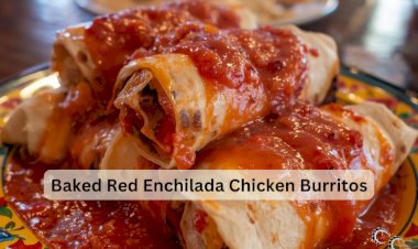 Baked Red Enchilada Chicken Burritos